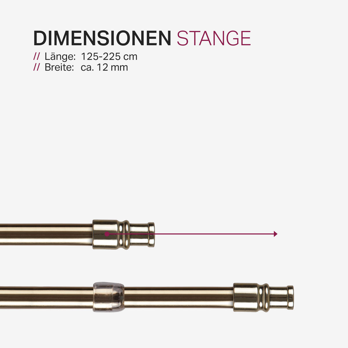 GARDINENSTANGE Gold messing 125-225 cm - Goldfarben, Metall (125cm) - Bestlivings