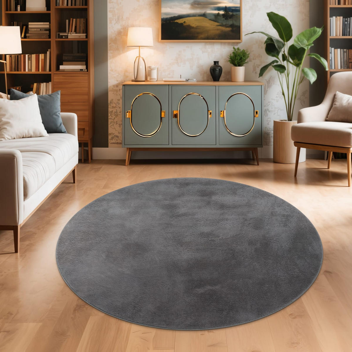 HOCHFLORTEPPICH 160/160 cm Soft 380 - Anthrazit, Kunststoff (160/160cm) - Paco Home