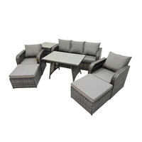 GARTENMÖBEL SET mit COUCHTISCH Polyrattan Dunkelgrau 6-Sitzer - Dunkelgrau/Grau, Glas/Kunststoff - Fimous