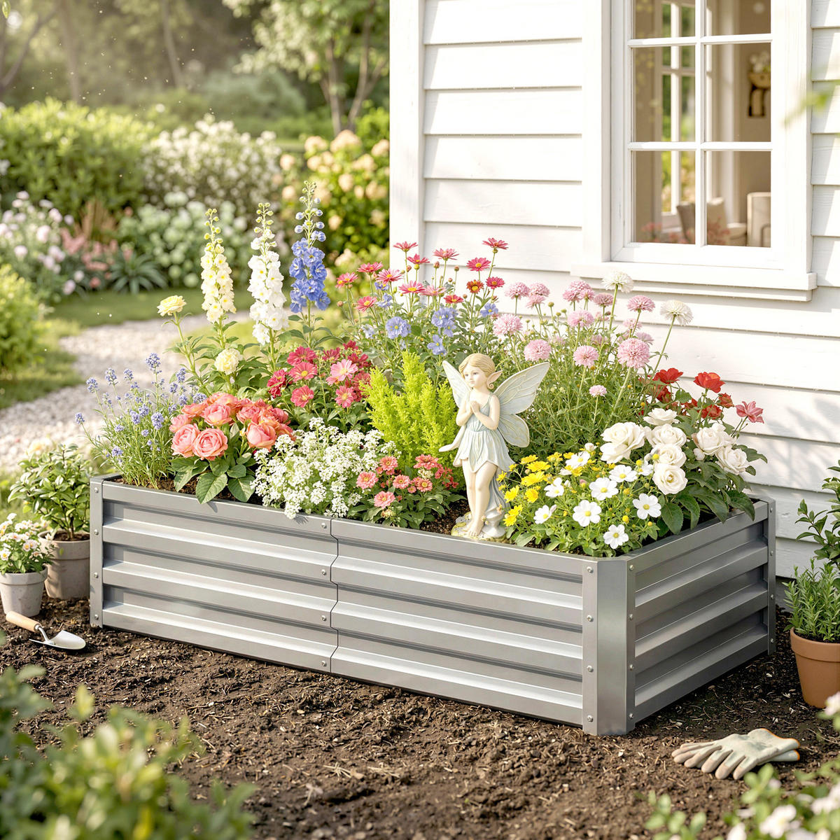 HOCHBEET DE-12213 rechteckig 120/60/30,5 cm aus Wellblech Silber - Silberfarben, Metall (120/30.5/60cm) - ComfortXL