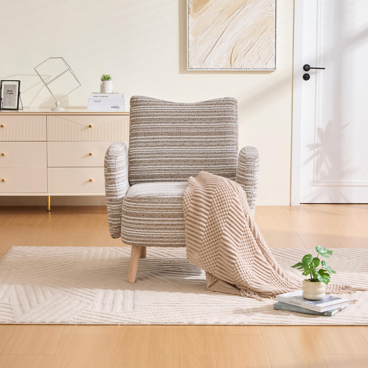 POLSTERSESSEL mit Kreismuster 77x81x87 cm Holzbeine - Beige, Textil/Metall (77/87/81cm) - PARAFTA HOME