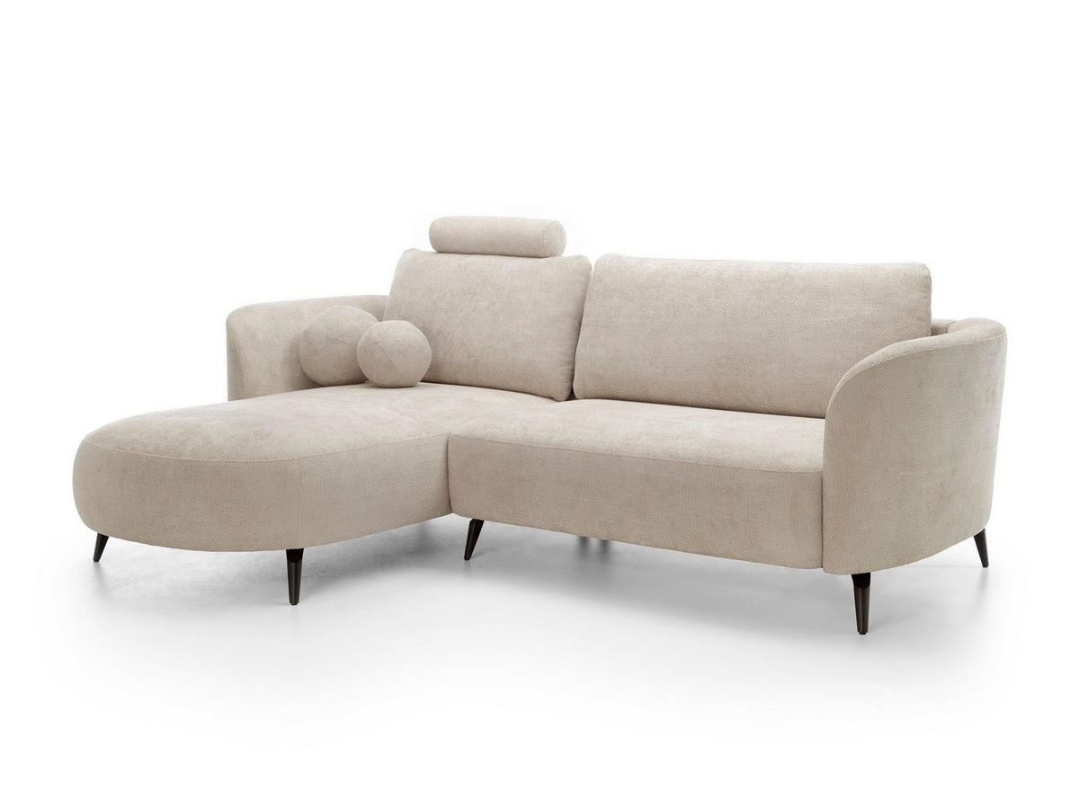 ECKSOFA VICO Beige Chenille mit Schlaffunktion - Beige, Holz (260/180cm) - MASSENO