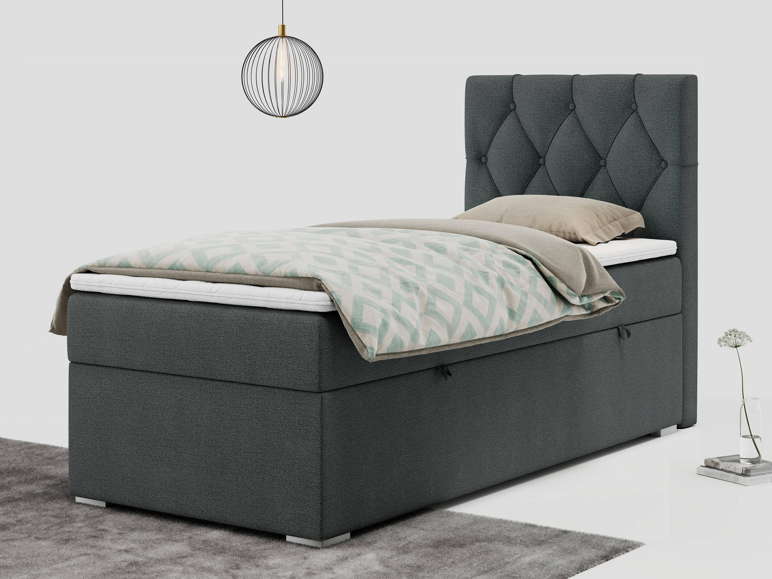 BOXBETT ALDA 90/200 Dunkelgrau Struktur - H4 - Rechts Seite - Dunkelgrau, Holz/Textil (90/200cm) - MKS