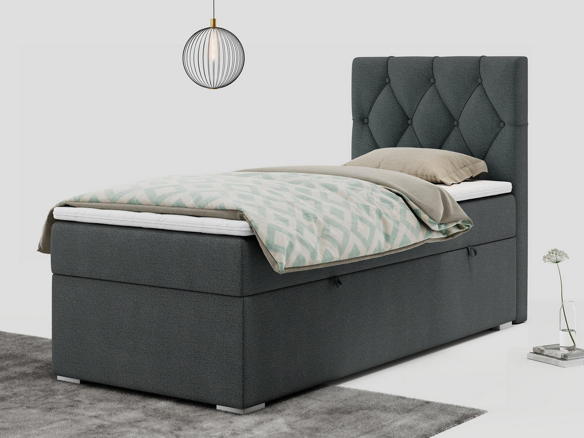 BOXBETT ALDA 90/200 Dunkelgrau Struktur - H3 - Rechts Seite - Dunkelgrau, Holz/Textil (90/200cm) - MKS