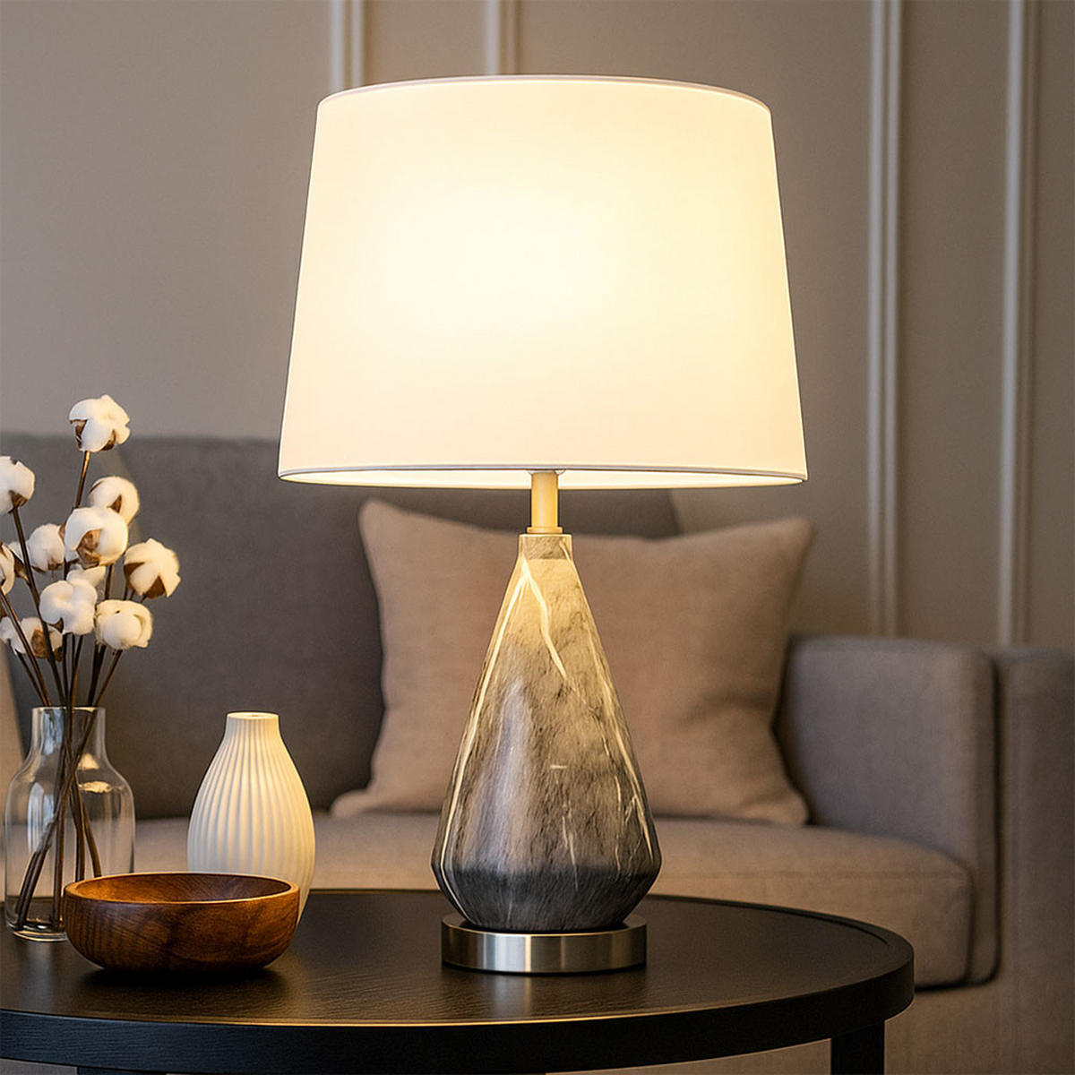 LED TISCHLEUCHTE Marmoroptik Weiß Textil - Weiß, Metall (35/35/54cm) - Globo Lighting