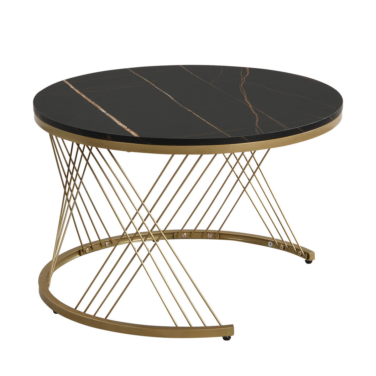 COUCHTISCH 70/70/45 cm mit Marmoroptik und Golddekor 2er-Set - Schwarz, Holzwerkstoff (70/70/45cm) - OKWISH