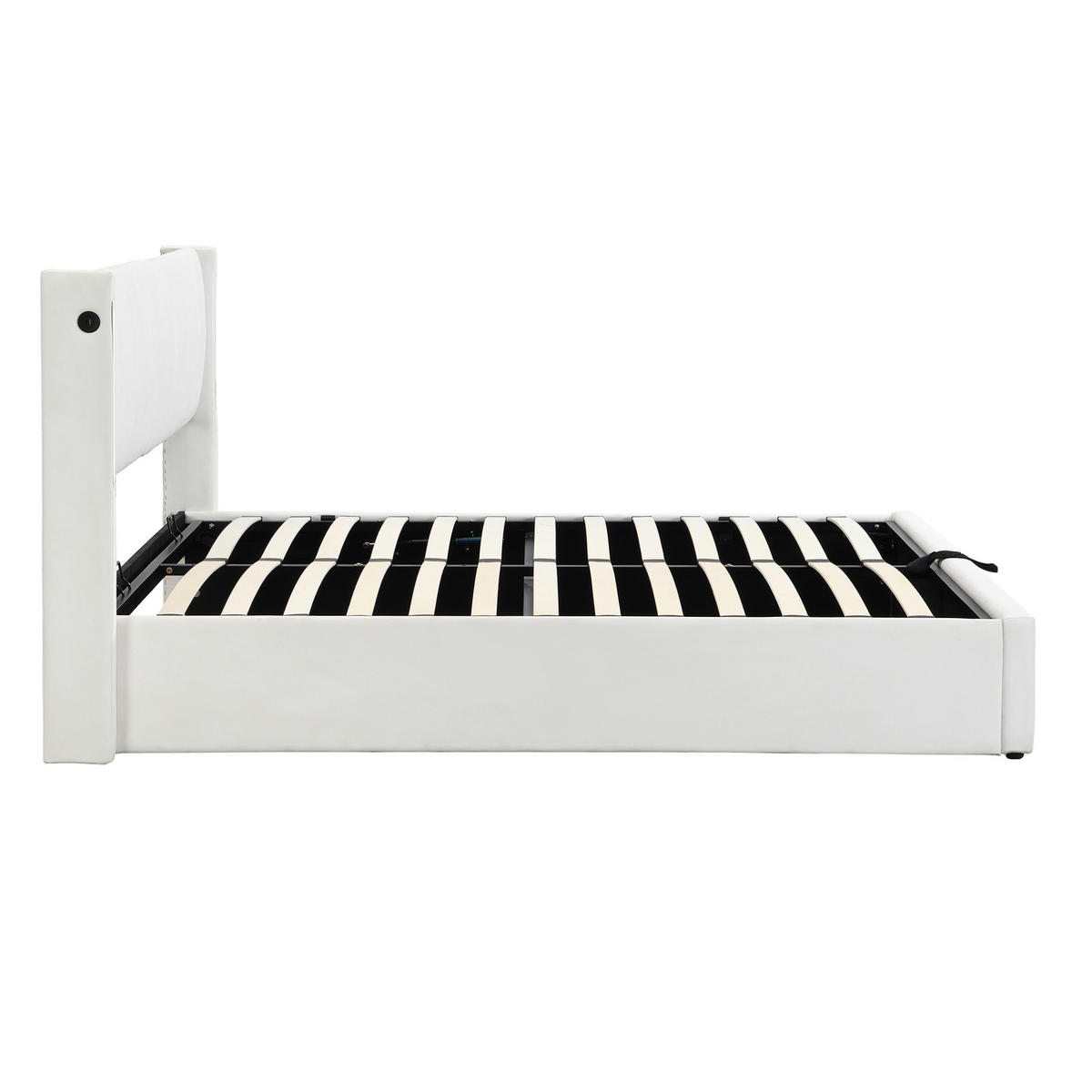 BETT mit Stauraum, LED und USB 140x190 cm PU Weiß - Weiß, Metall (140/190cm) - Meubliv