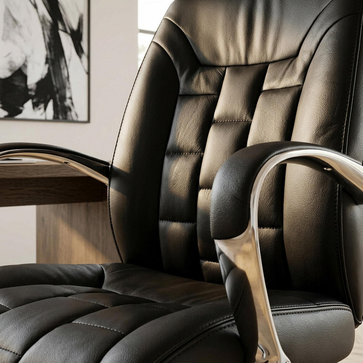 CHEFSESSEL Echtleder mit Multiblockmechanik und Lendenstütze Belastbar bis 120 kg - Silberfarben/Schwarz, Leder (66/128/62cm) - KADIMA DESIGN