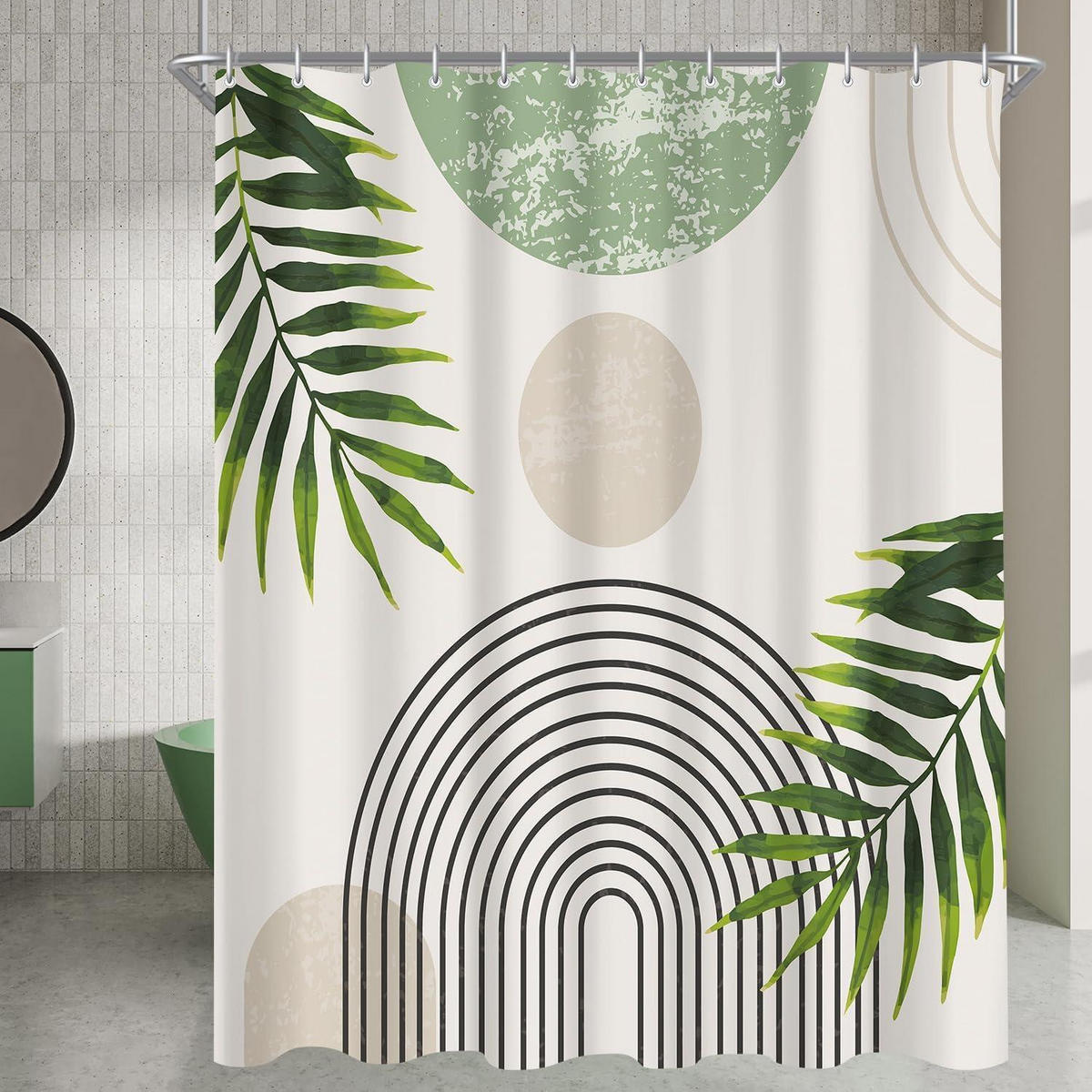 DUSCHVORHANG Grün Blätter Linie 120 x 200 cm - Grün, Textil (120/200cm)