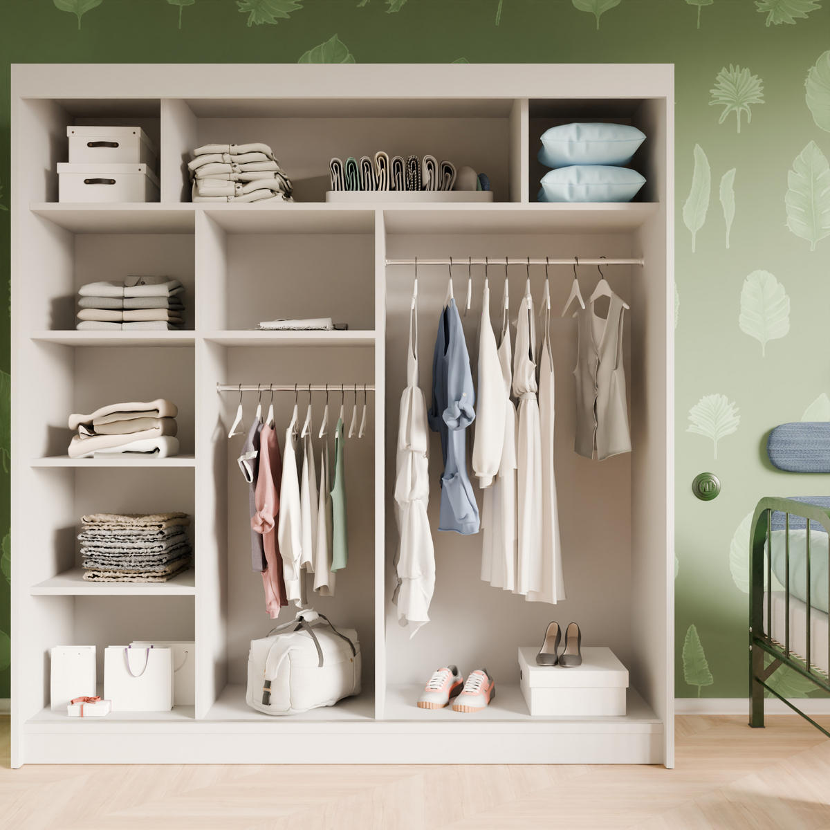 SCHIEBETÜRENSCHRANK ELIS - Weiß, Holzwerkstoff (200/215/61cm) - Meblini