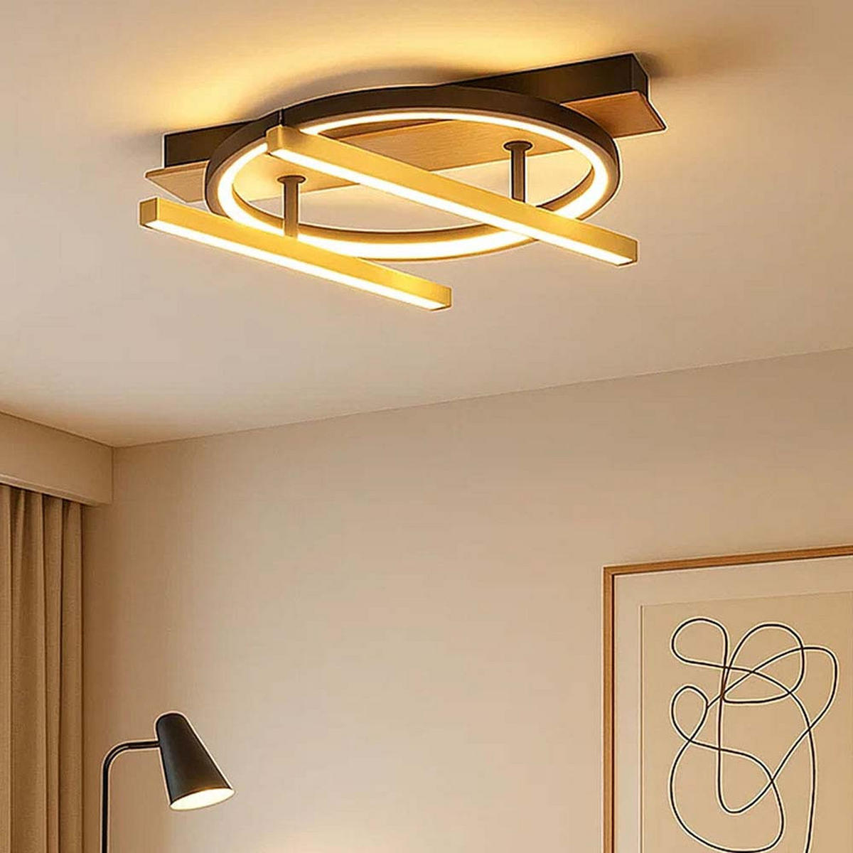 LED DECKENLEUCHTE Holzoptik Schwarz - Schwarz, Metall (44/40/9cm) - Globo Lighting