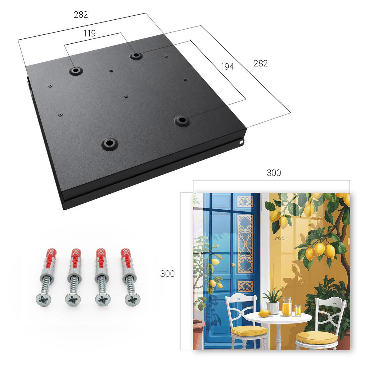 SCHLÜSSELBOX Schwarz 30x30 cm- Türöffnung nach rechts - Sommergarten - Blau, Metall (30/30/5cm) - TULUP