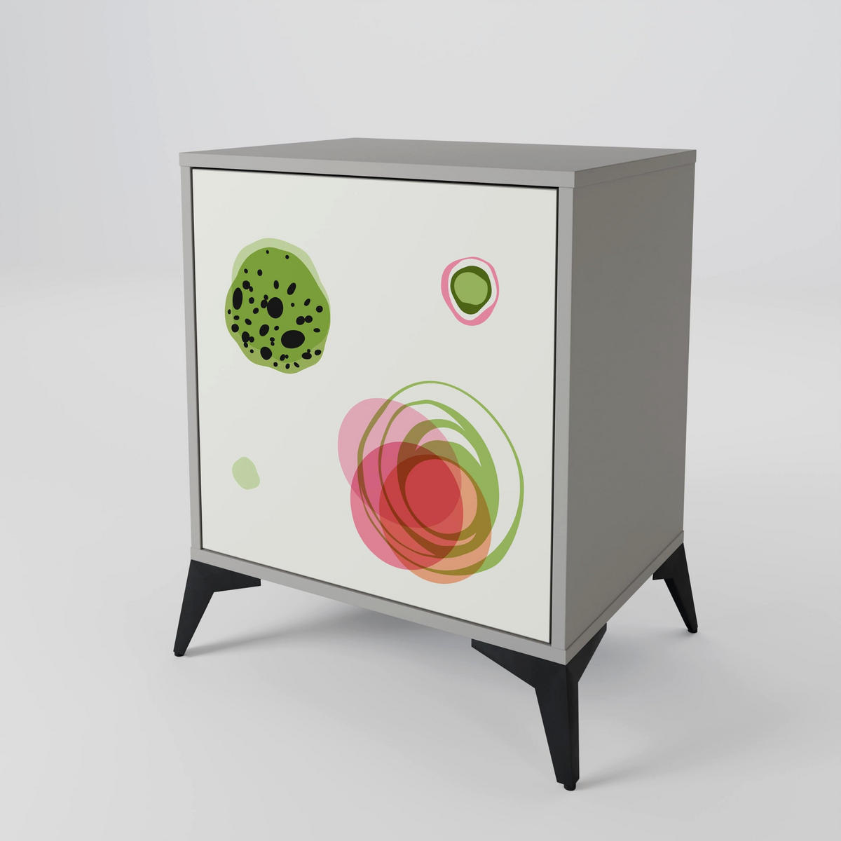 SIDEBOARD COLORFUL COSMOS, Grau, 57,5x42x72,5 cm, Schwarze Metallfüße - Multicolor/Schwarz, Holzwerkstoff/Metall (57.5/72.5/42cm) - SpaceRebels