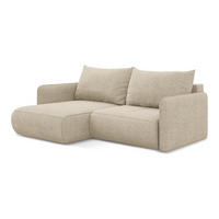 ECKSOFA mit Schlaffunktion Chenille Stoff Beige - Beige/Schwarz, Kunststoff/Textil (148/207cm) - Makamii