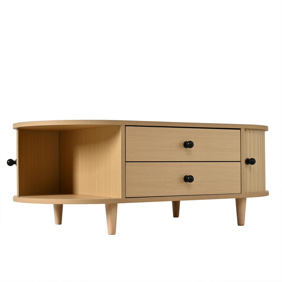 COUCHTISCH Naturholzoptik mit Rolltüren 100/50/36 cm - Naturfarben, Holzwerkstoff (100/50/36cm)