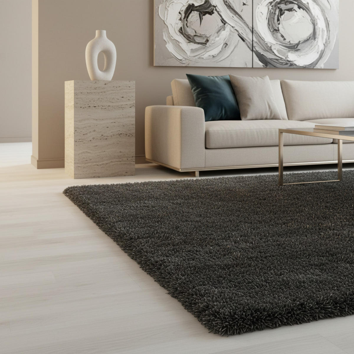 HOCHFLORTEPPICH Shaggy Uni Kuschelig Waschbar Wohnzimmer Strapazierfähig Grau 240x340 cm – SALZACH - Grau, Textil (240/340cm) - KADIMA DESIGN