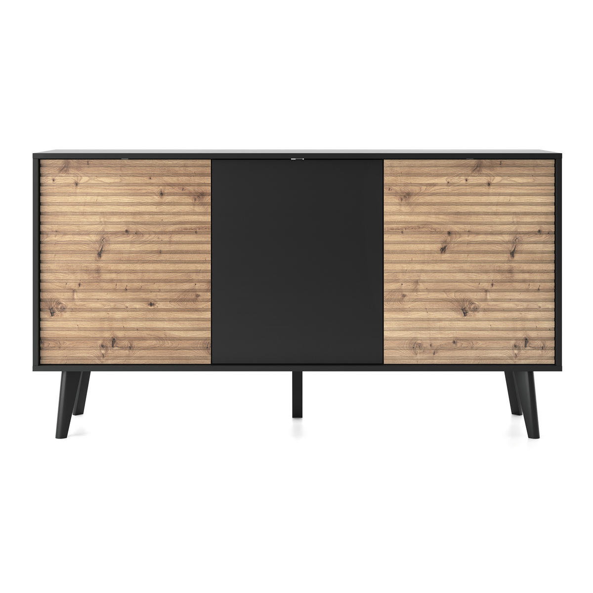 SIDEBOARD VILLETTA 154/83/39 cm mit 3 Türen Schwarz - Schwarz/Eiche Artisan, Holzwerkstoff (154/83/39cm) - MASSENO