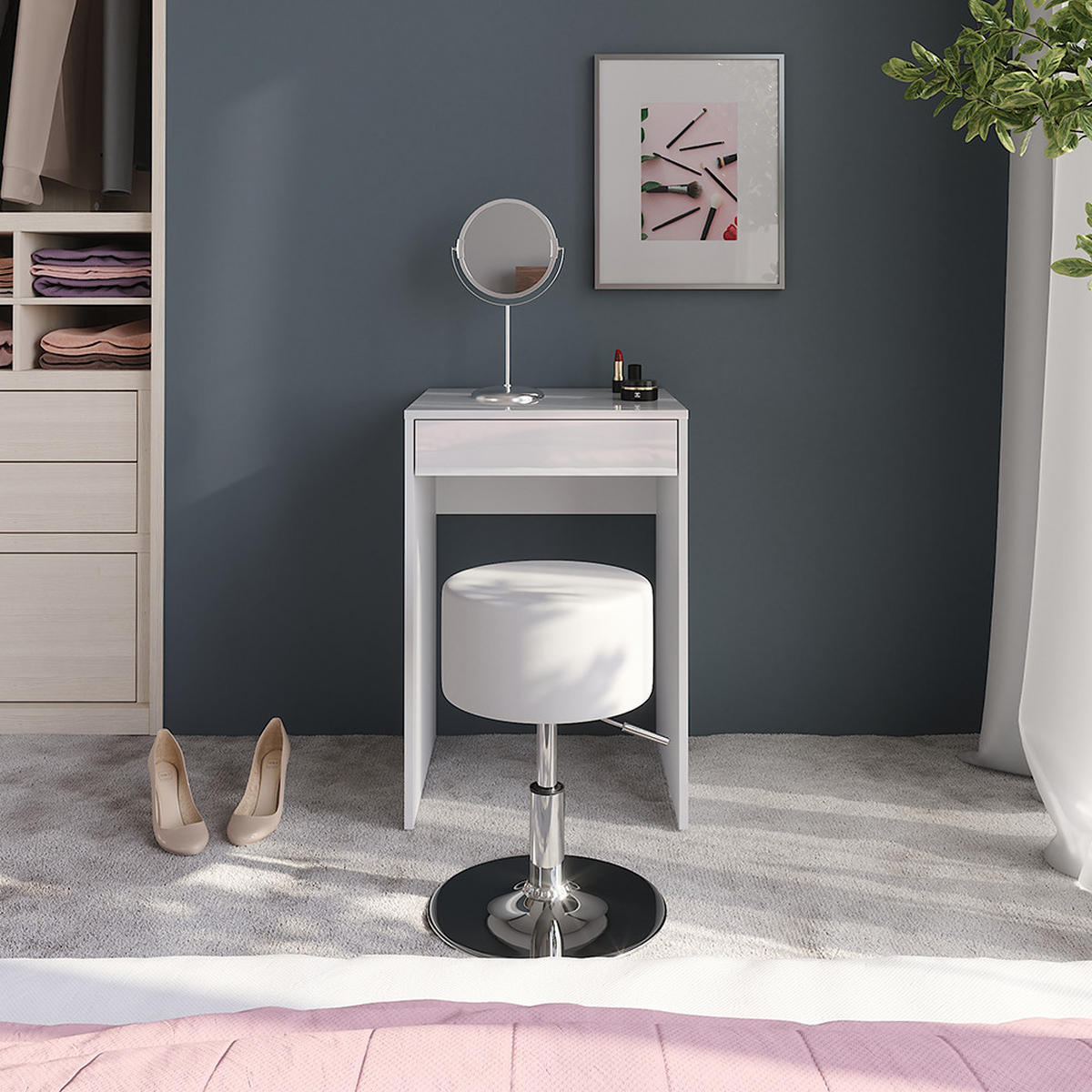 TOALETNÍ STOLEK Sherry Bílá/bílý vysoký lesk - vysoce lesklá bílá, kompozitní dřevo (51.4/76/50.1cm) - Vicco