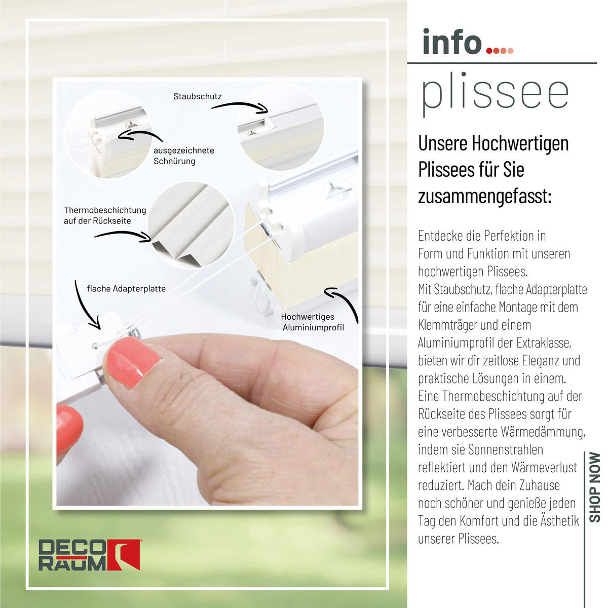 PLISSEE Thermo Basic 75 x 210cm Klemmfix ohne Bohren - Creme, Textil (75/210/210cm) - Deco-Raum