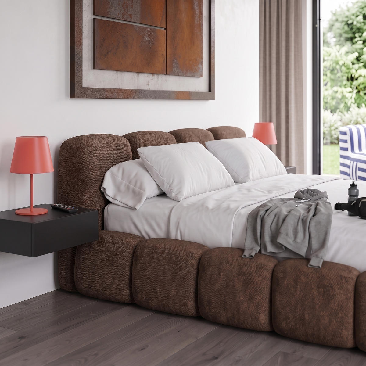 POLSTERBETT SUENO 180x200 cm in Braun, gepolstertes Kopfteil, Metalllattenrost, Bettkasten, Chenille-Stoff - Naturfarben/Braun, Holz/Textil (180/200cm) - Muffo