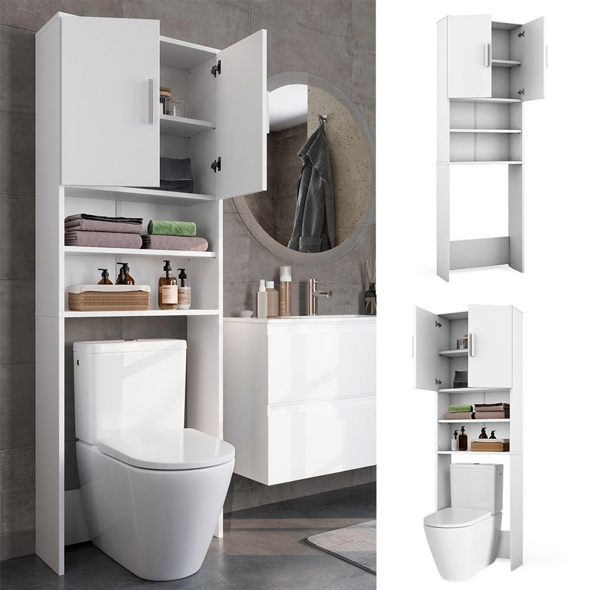 TOILETTENSCHRANK Weiß 64 x 190 cm mit 2 Türen - Weiß, Holzwerkstoff (64/190/26cm) - Vicco