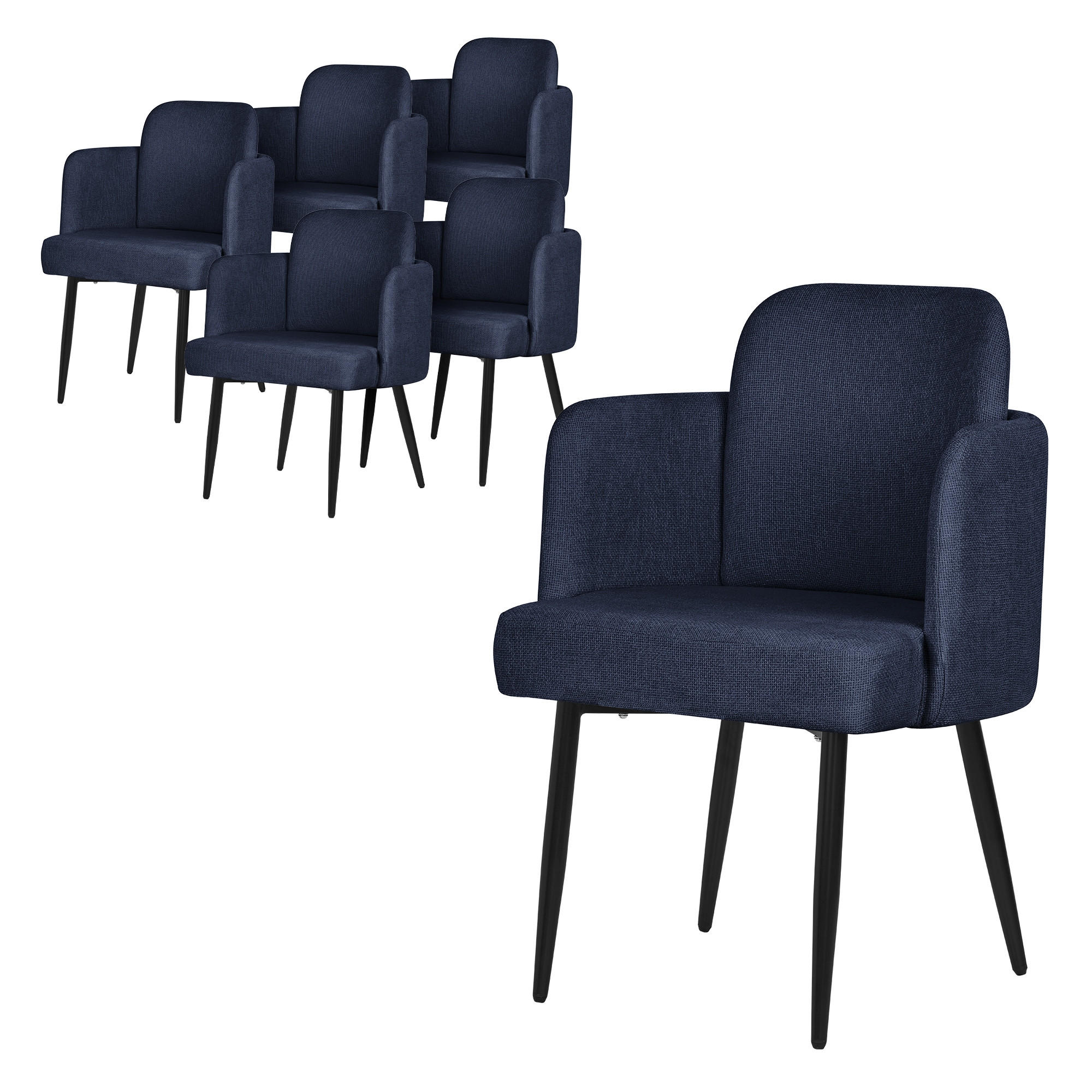 ML-DESIGN JÍDELNÍ ŽIDLE, sada 6 ks, tmavě modré s látkovým potahem, ratanový vzhled