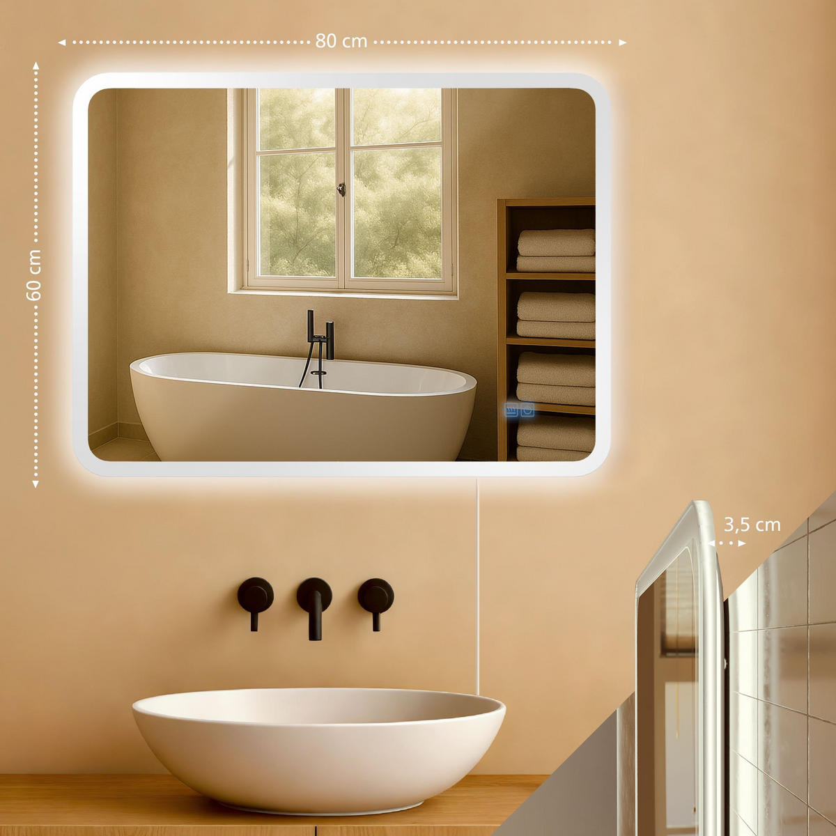 BADSPIEGEL Wien 60x80 ohne Bluetooth 80x3,5x60cm Glas Klarglas Badezimmerspiegel - Klar, Glas (80/60/3.5cm) - DELUKE
