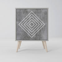 SIDEBOARD POLYGONAL ARTISTRY, Grau, 57,5x42x77,5 cm, Schräge Buchenholzfüße - Buchefarben/Multicolor, Holzwerkstoff/Buchenholz (57.5/77.5/42cm) - SpaceRebels