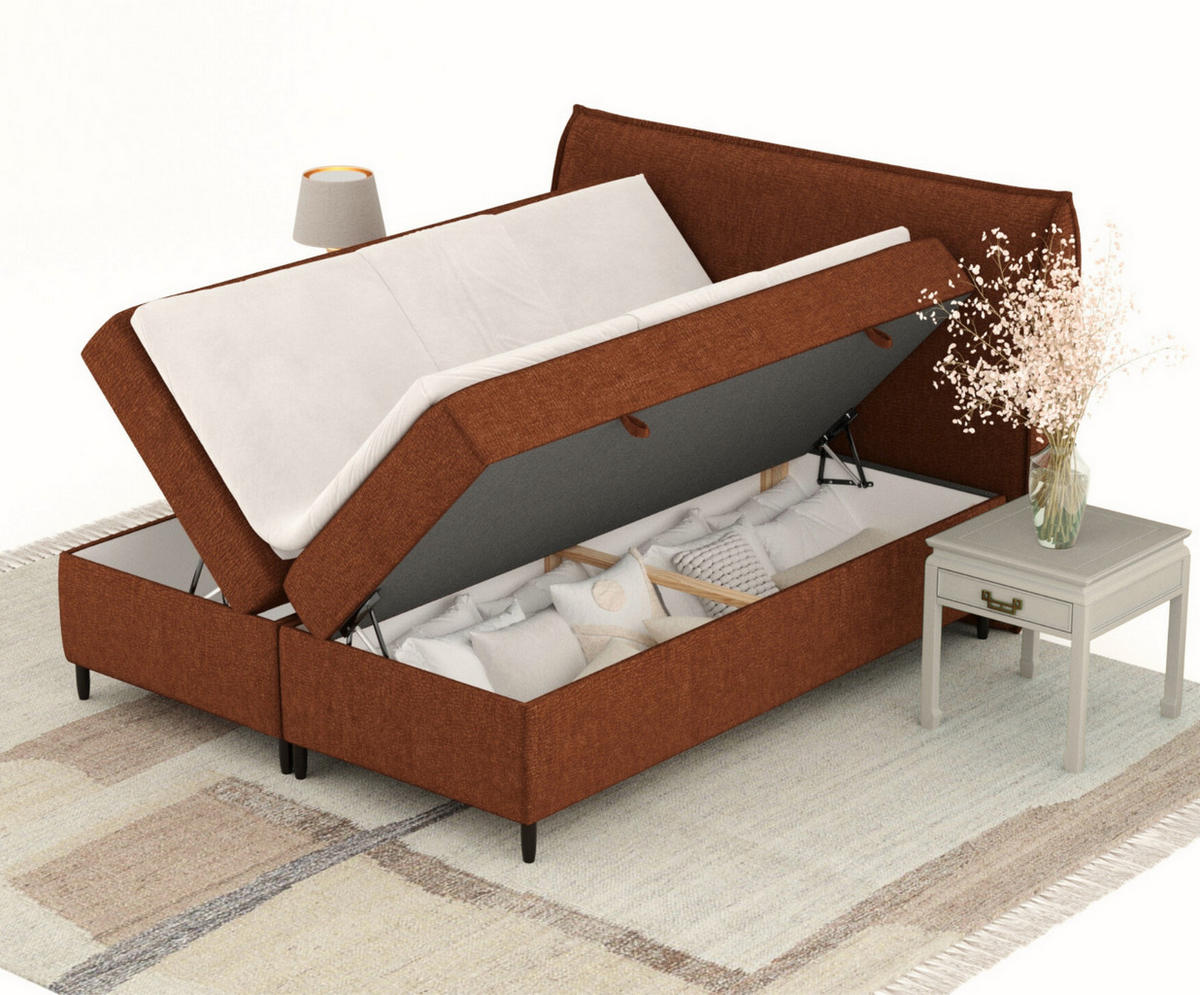 BOXBETT 200/200 cm Corvus, in Kupferfarben, Matratze, Topper, Bettkasten, H2 = mittel - Schwarz/Kupferfarben, Holz/Holzwerkstoff (200/200cm) - Maison de Reve