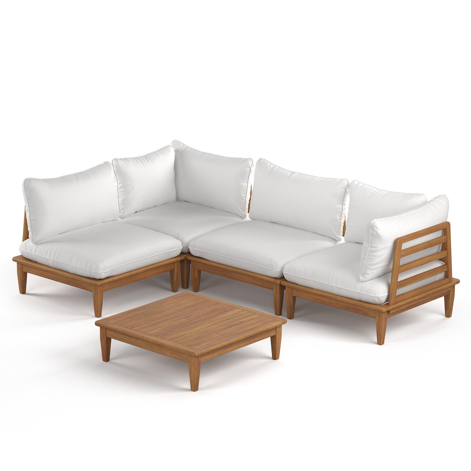 LOUNGEGRUPPE - 5-teilig - Akazie massiv / Webstoff - Akazie Braun / Creme - Creme/Akaziefarben, Holz/Textil - home24