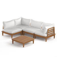 LOUNGEGRUPPE - 5-teilig - Akazie massiv / Webstoff - Akazie Braun / Creme - Creme/Akaziefarben, Holz/Textil - home24