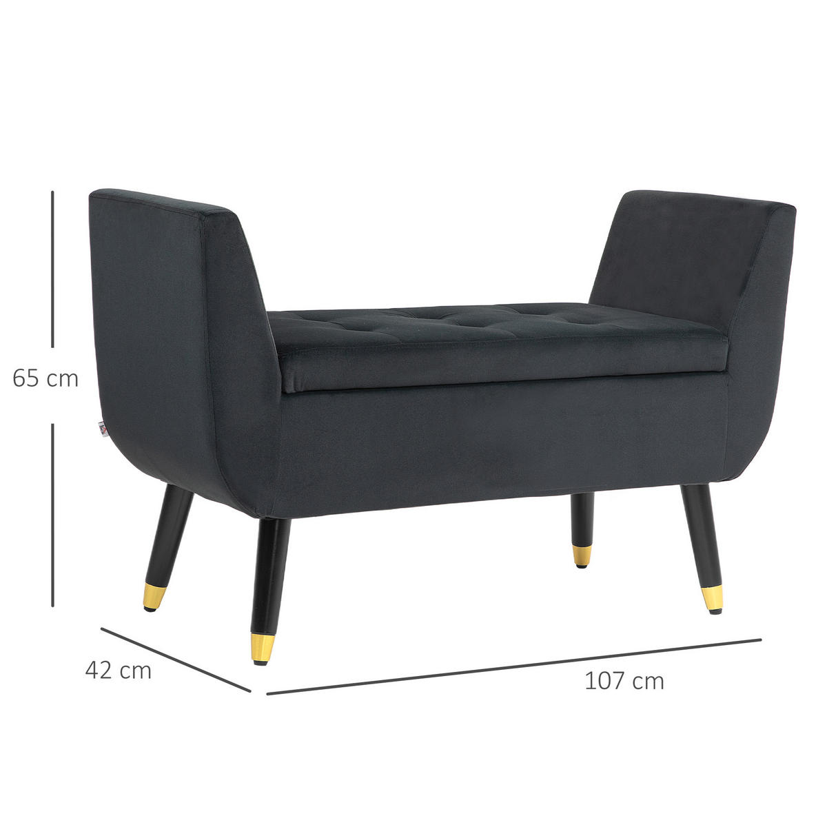 LUXUS Sitzbank Polsterbank mit Stauraum Armlehnen Polyester Holz Dunkelgrau - Dunkelgrau, Kunststoff (42/65/107cm) - HOMCOM