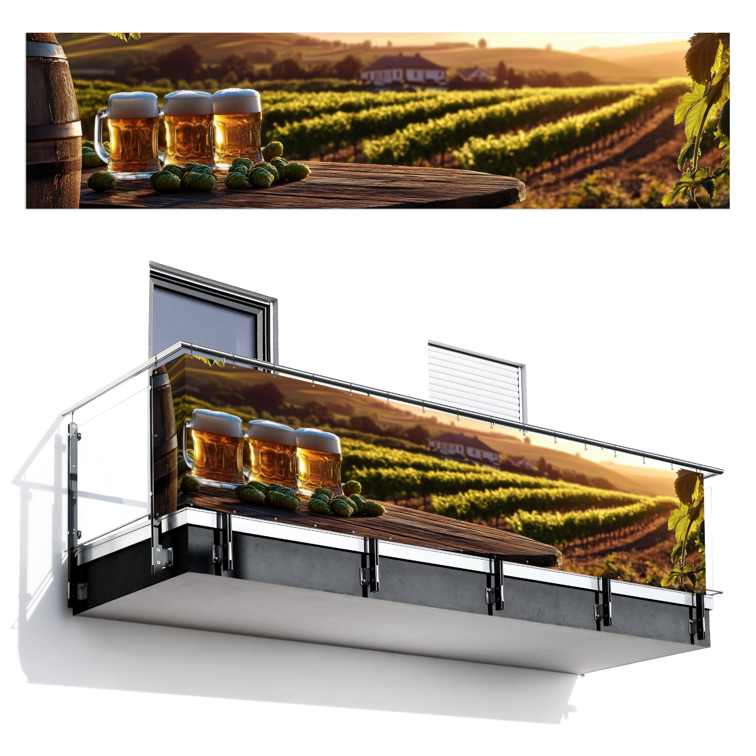 BALKON-SICHTSCHUTZ Bier - Hopfen - Landschaft - Grün, Kunststoff (500/130cm) - MuchoWow