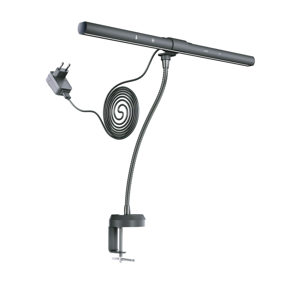 LED-MONITORLEUCHTE - dimmbar mit Schwanenhals, Tisch- und Wandhalterung sowie Farbwechselfunktion, 44 cm - Grau, Kunststoff (8.8/44/8.2cm) - Northpoint
