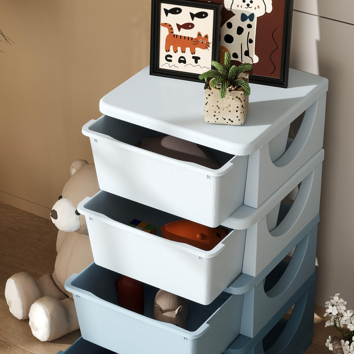 AUFBEWAHRUNGSBOXEN für Kinder, 4 große Schubladen, Kunststoff, Blau - Blau, Kunststoff (37/76/37cm) - HOMCOM