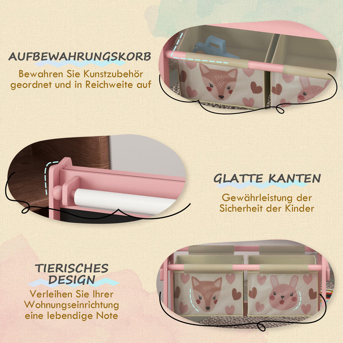 KINDERSTANDTAFEL mit Aufbewahrungskörbe - Rosa, Holzwerkstoff (46.5/93/54cm) - AIYAPLAY
