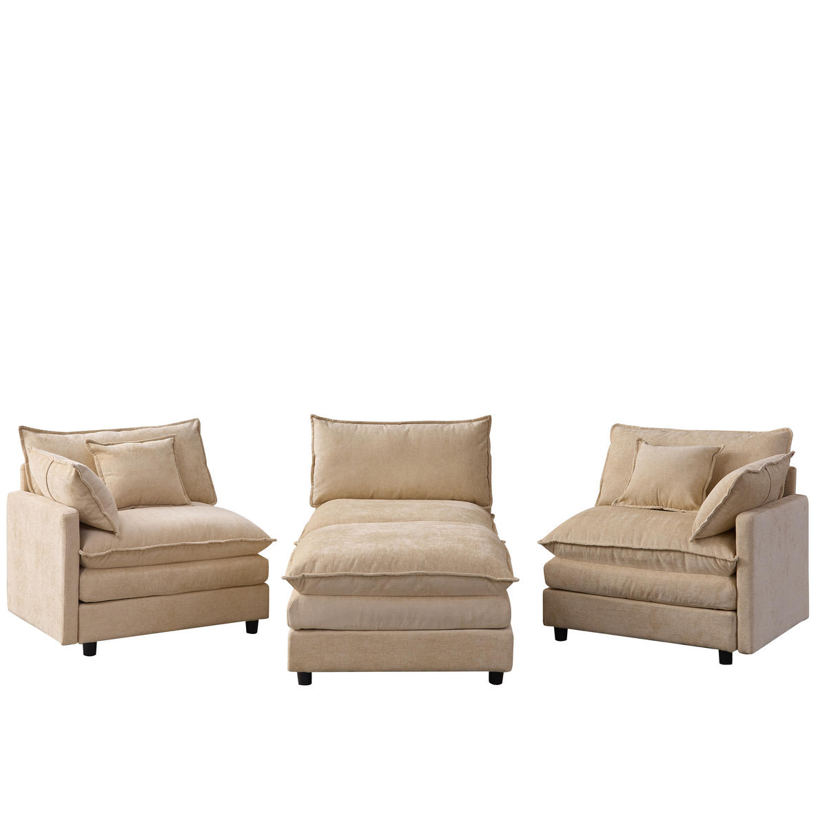 ECKSOFA 267/154/85 cm Leichter Kaffee mit Chaiselongue und Hocker - Cappuccino, Textil (267/154cm) - Oxeza
