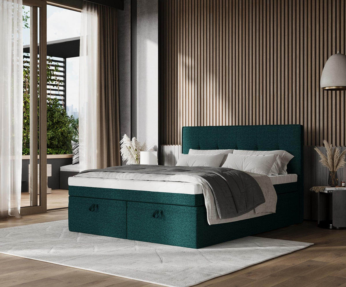 BOXBETT Arivo 200/200 cm Grün im Riva Stoff - Schwarz/Grün, Holz/Holzwerkstoff (200/200cm) - AltaBeds