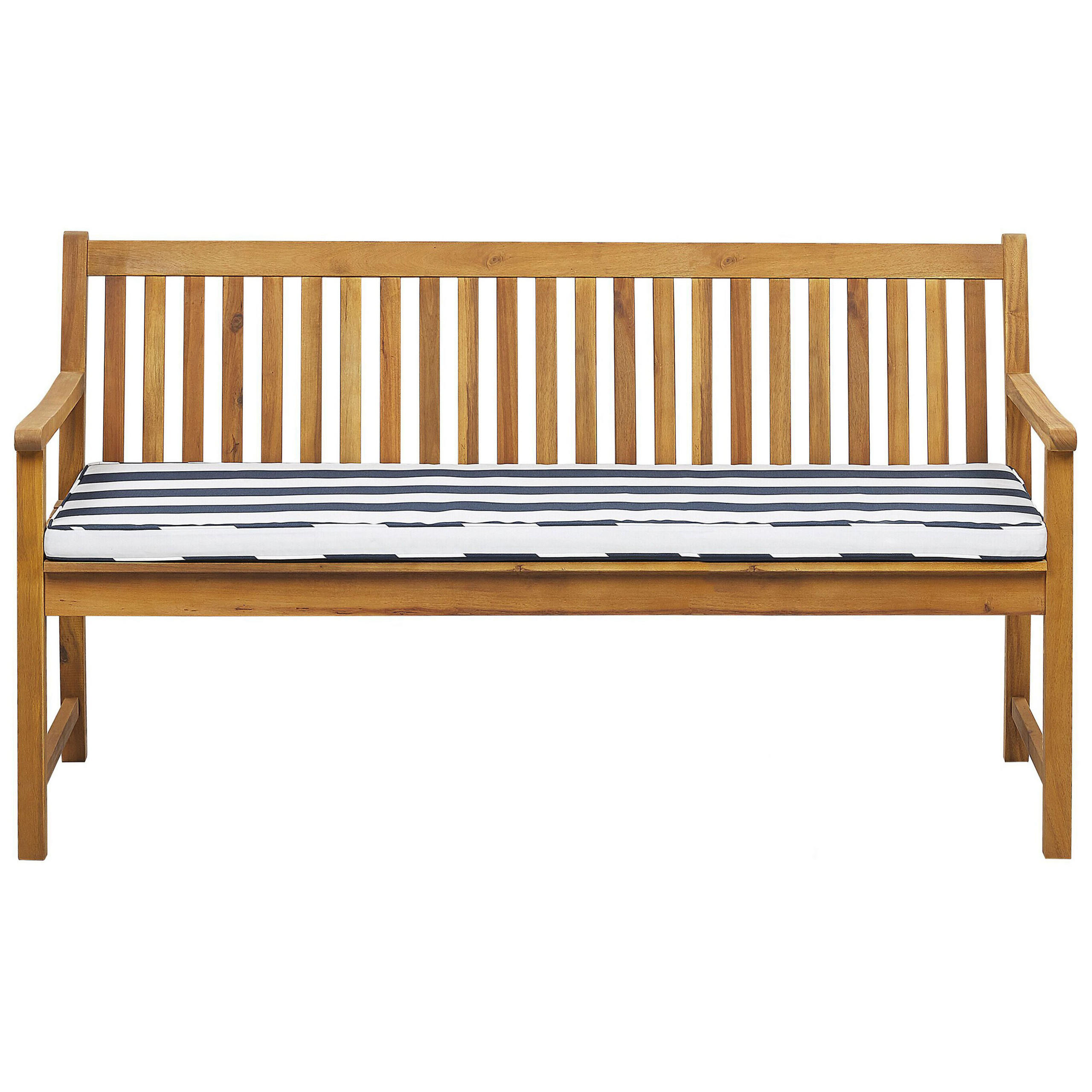 GARTENBANK zertifiziertes Holz hellbraun Auflage blau gestreift 160 cm Vivara - Hellbraun/Blau, Holz (160/88/61cm) - Beliani