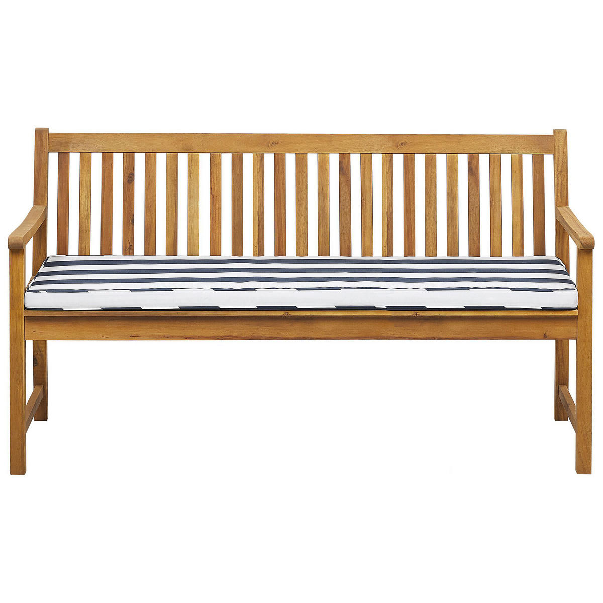 GARTENBANK zertifiziertes Holz hellbraun Auflage blau gestreift 160 cm Vivara - Hellbraun/Blau, Holz (160/88/61cm) - Beliani