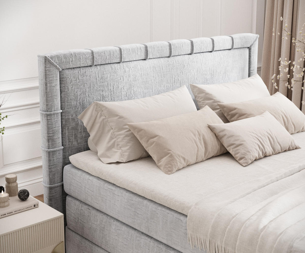 BOXSPRINGBETT Rosabel Hellgrau 200/200 cm mit Matratze und Topper - Hellgrau/Schwarz, Holz/Holzwerkstoff (200/200cm) - Maison de Reve