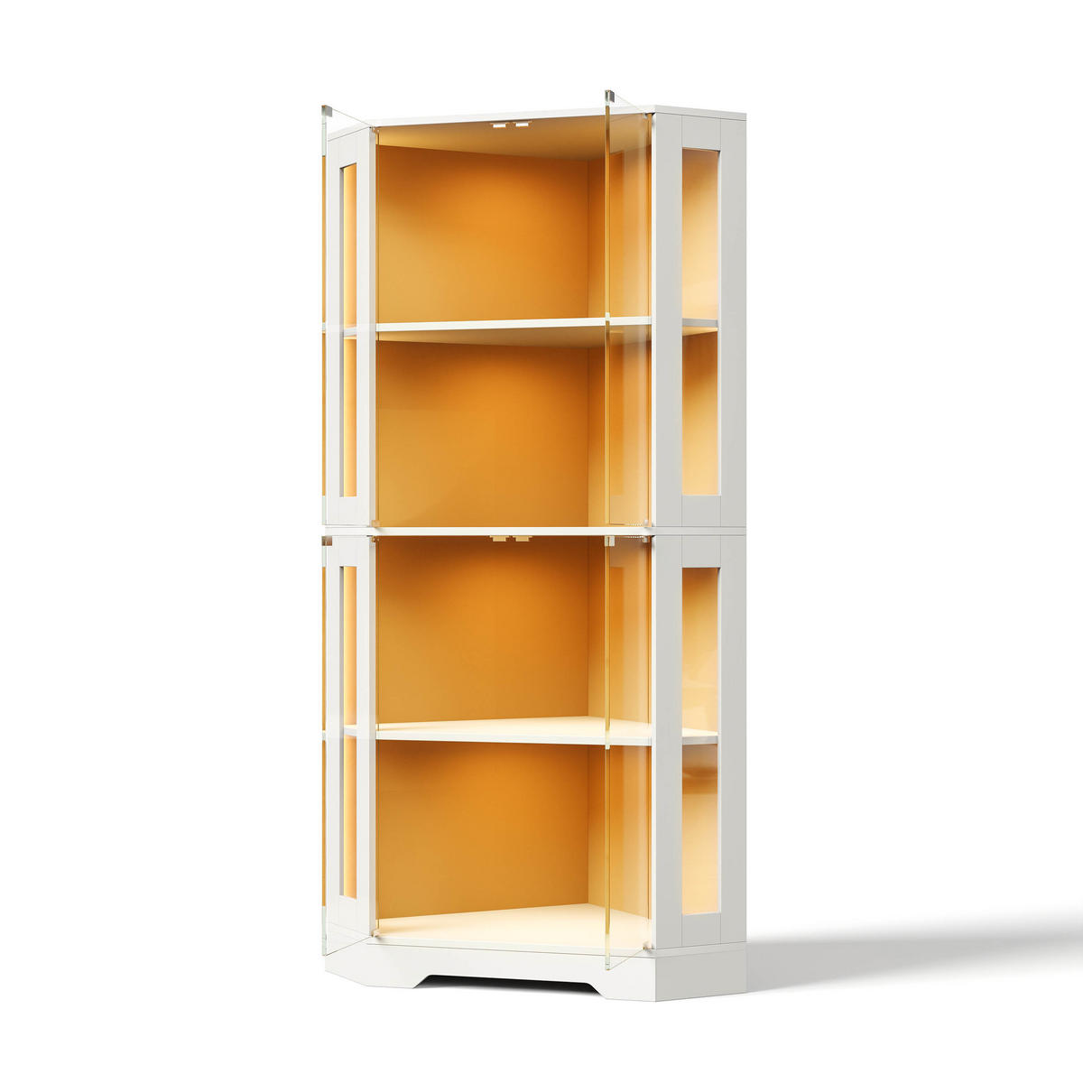 GESCHIRRSCHRANK 165 cm MDF Weiß mit RGB-LED, Glastüren und Weinregal - Weiß, Holzwerkstoff (40/165/40cm) - Korfee