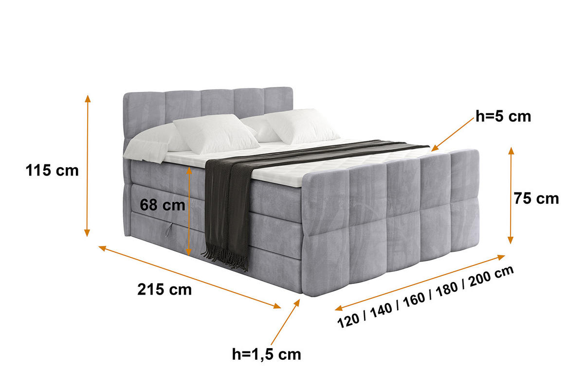 BOXSPRINGBETT mit Matratze und Lattenrost - LIRO-Z KING-140x200 - Grau Monolith - Grau, Holzwerkstoff (140/200cm) - ALTDECOR