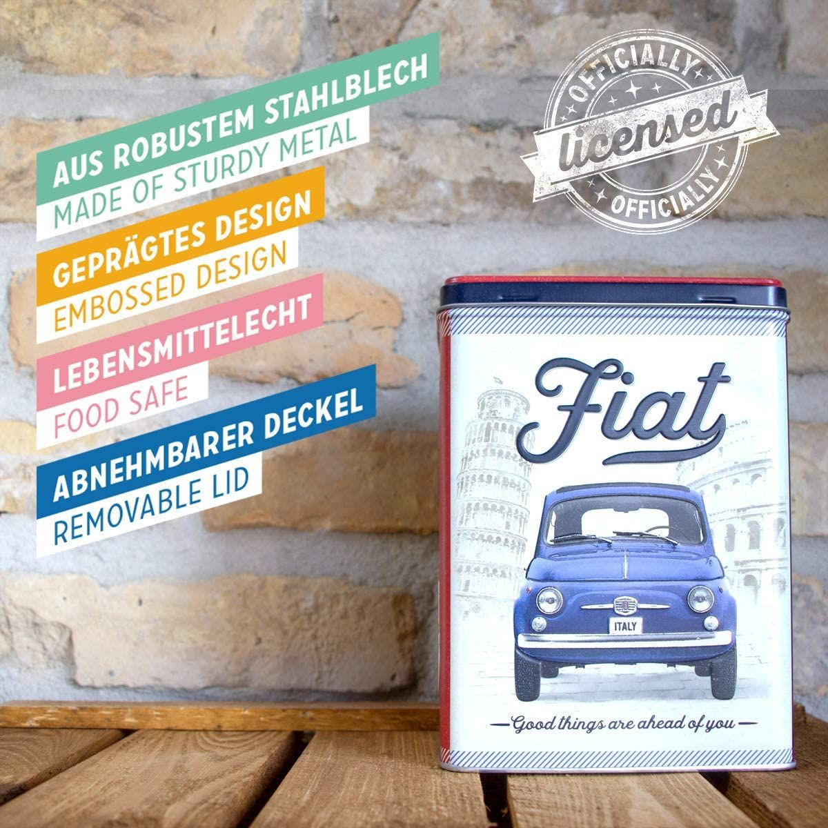 VORRATSDOSE L Fiat 500 Good things are ahead of you - Multicolor, Metall (14/20/10cm) - Nostalgic-Art