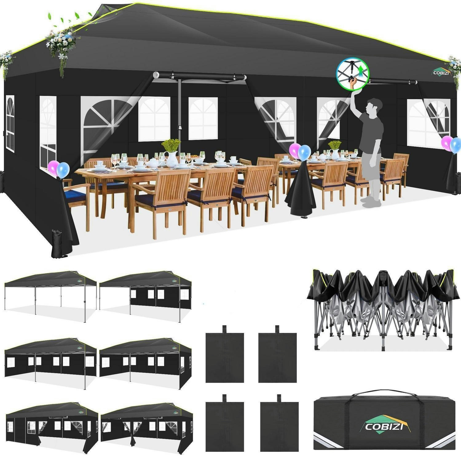 FALTPAVILLON 3x6m mit Seitenwänden Schwarz Textil - Schwarz, Textil (300/298/600cm)