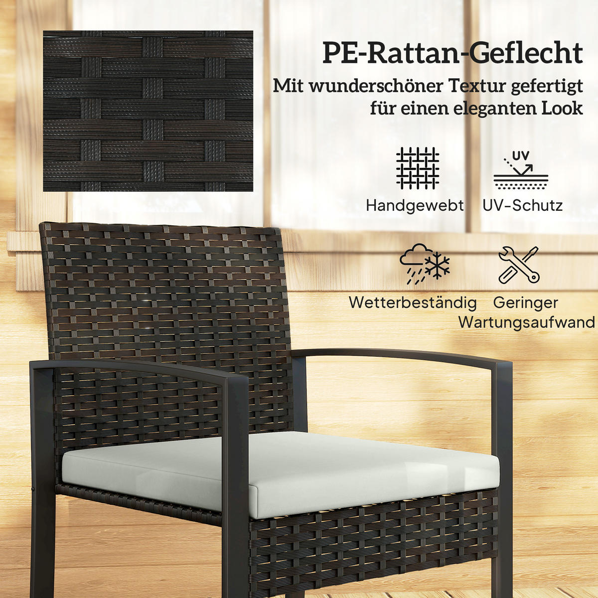 BISTROSET 3 TLG. aus PE-Rattan, Cremeweiß - Creme/Schwarz, Textil/Metall - Outsunny