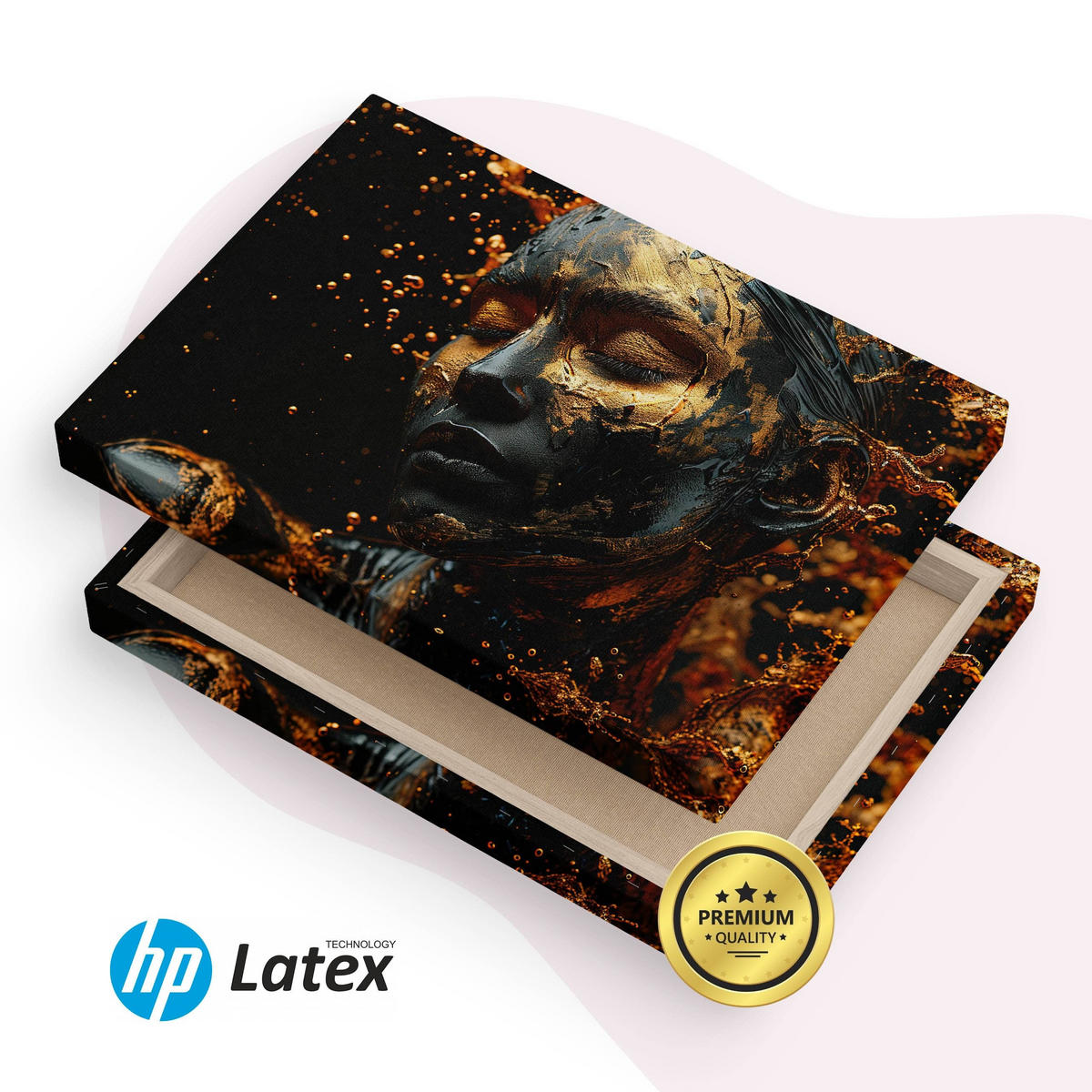 LEINWANDBILD für Wohnzimmer Porträt Frau Abstraktion Glamour 3D 120cm x 80cm - Beige/Schwarz, Textil (120/80cm) - Muralo