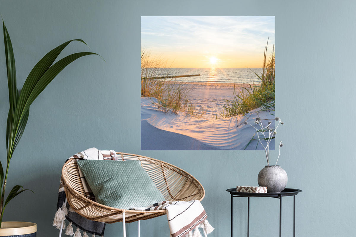 WANDTATTOO Strand - Sonne - Düne - Gras - Sand - Horizont 50x50 cm - Hellblau, Kunststoff (50/50/0.1cm) - MuchoWow