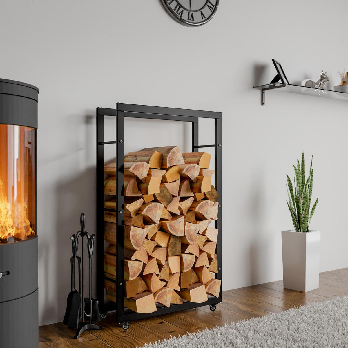 KAMINHOLZREGAL 60/25/125 cm Metall schwarz - Schwarz, Metall (60/125/25cm) - CLP