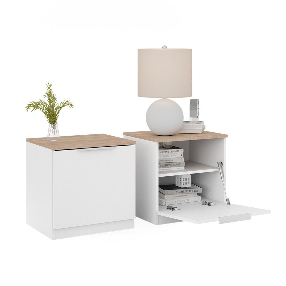 NACHTTISCH Betti Weiß 50 x 50 cm 2er Set - Weiß, Holzwerkstoff (50/50/42cm) - Vicco